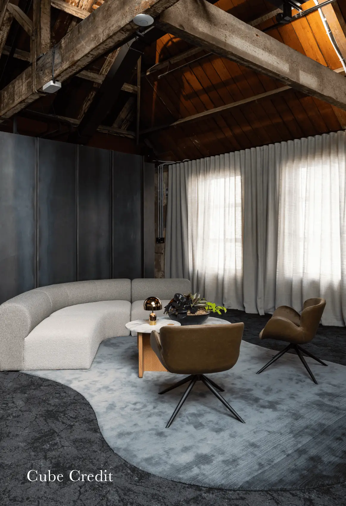 Cube Credit office reception and lounge area with timber accents and bespoke bar